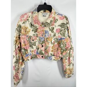 Vintage 80's Jolly floral cotton denim cropped jean jacket size large